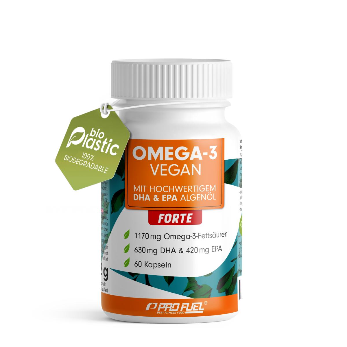 ProFuel Omega-3 Vegan Forte Kapseln | Hochdosiertes Algenöl | EPA & DHA | 100% Vegan | Made in Germany