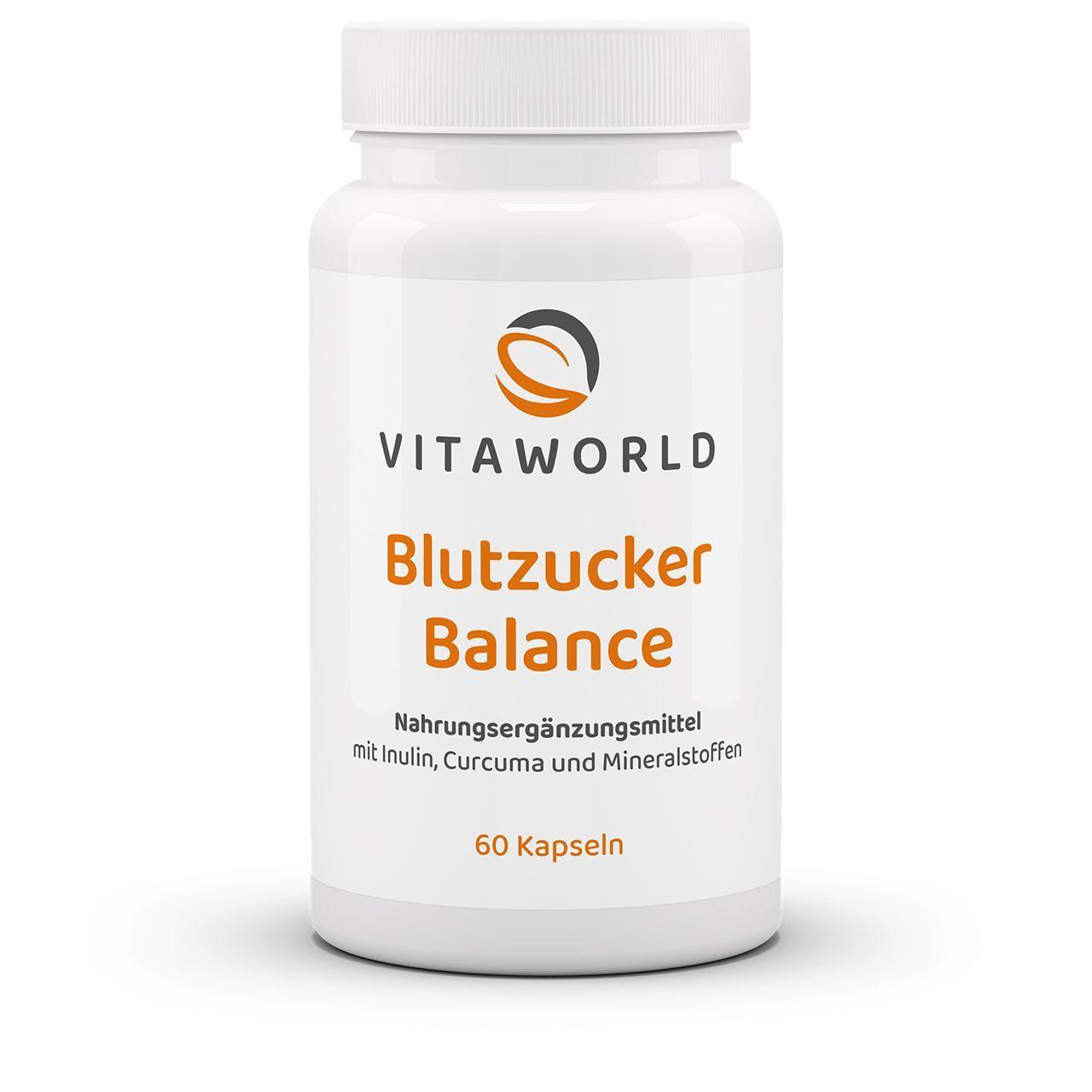 Vitaworld Blutzucker Balance | 60 Kapseln | Mit Inulin, Curcuma und Chrom | Unterstützt normalen Blutzuckerspiegel | Kohlenhydrat-Stoffwechsel | Vegan