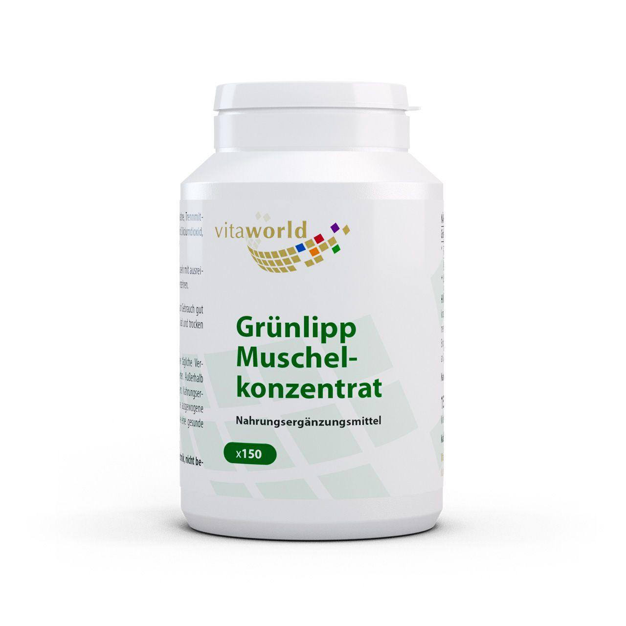 Vitaworld Grünlippmuschelkonzentrat 500 mg | 150 Kapseln | Glykosaminoglykane | Reines Grünlippmuschelpulver aus Neuseeland