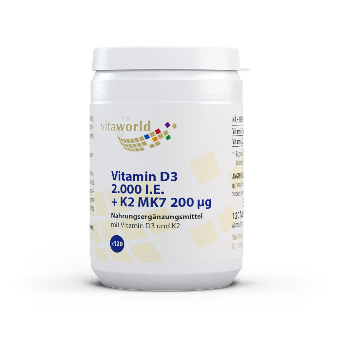Vitaworld Vitamin D3 2000 I.E. + K2 MK7 200 µg | 120 Tabletten