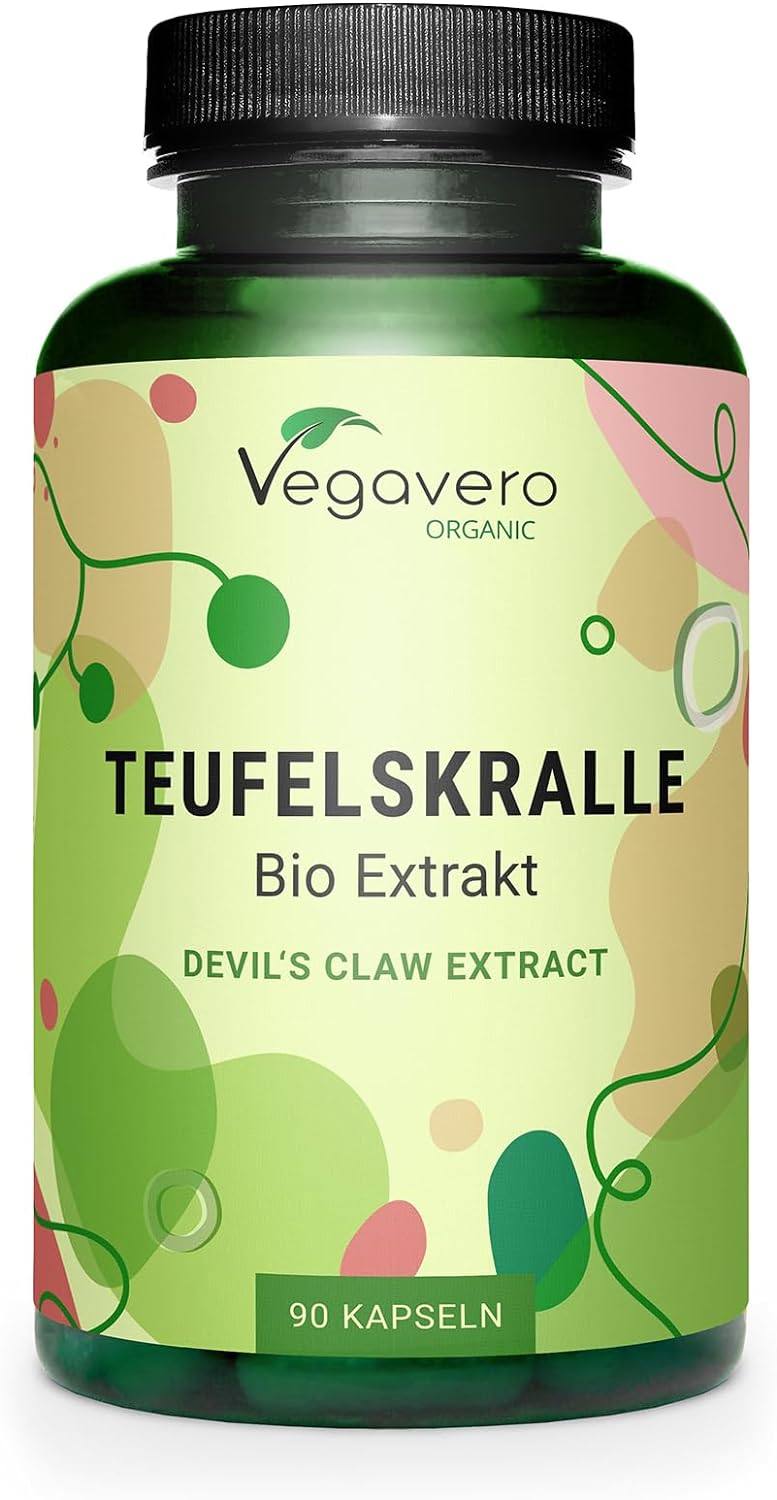 Vegavero Teufelskralle BIO | 90 Kapseln | Bio Extrakt mit 2,7% Harpagosid | 1.665 mg mg pro Tagesdosis | Vegan und ohne Zusatzstoffe