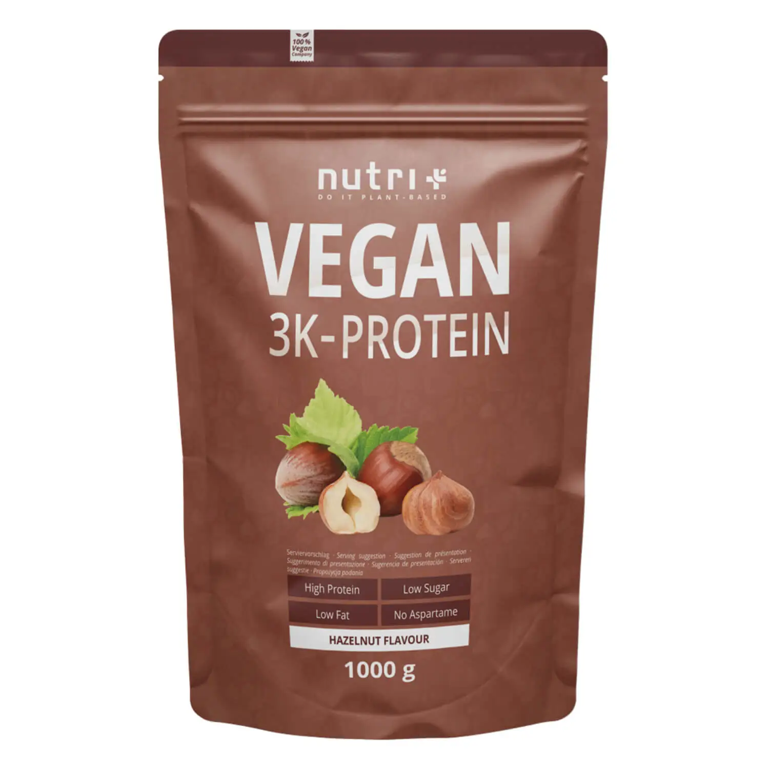 nutri+ 3K Proteinpulver Vegan | 1000 g | vegan | hoher Eiweißgehalt | mit 3 pflanzlichen Proteinen | cremige Konsistenz