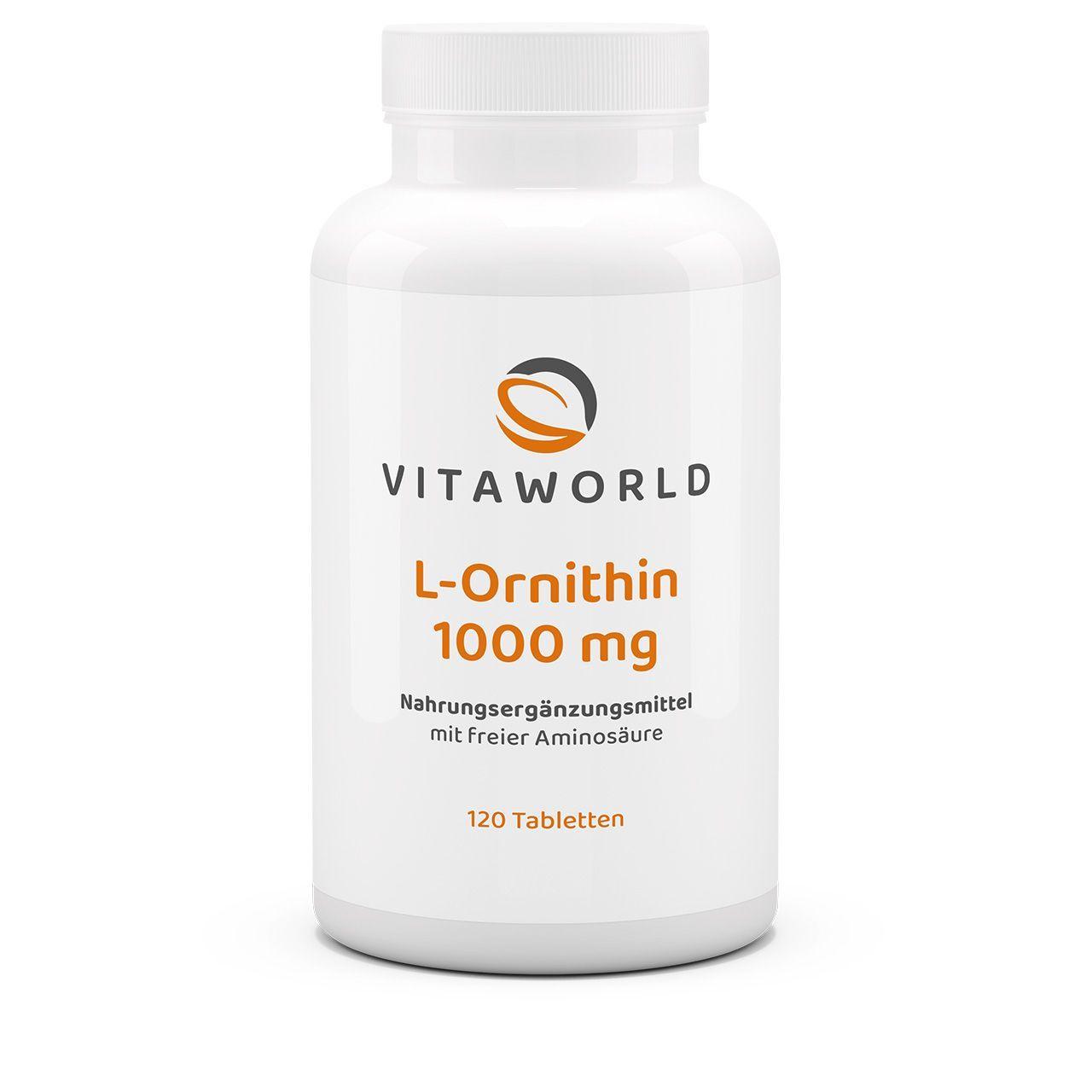 Vitaworld L-Ornithin 1000 mg | 120 Tabletten | Unterstützt Harnstoffzyklus | Hochdosiert | Fördert Ammoniak-Abbau | Vegan