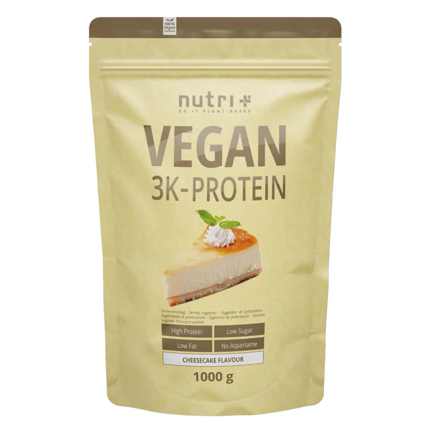 nutri+ 3K Proteinpulver Vegan | 1000 g | vegan | hoher Eiweißgehalt | mit 3 pflanzlichen Proteinen | cremige Konsistenz