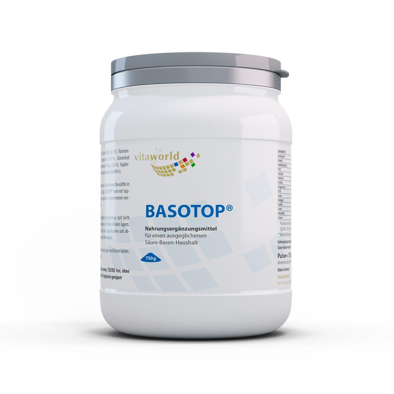 Vitaworld BASOTOP Balance Basenpulver | 750 g | Unterstützt den Säure-Basen-Haushalt | Für kalte und warme Speisen geeignet | Mineral-Komplexmittel | Vegan