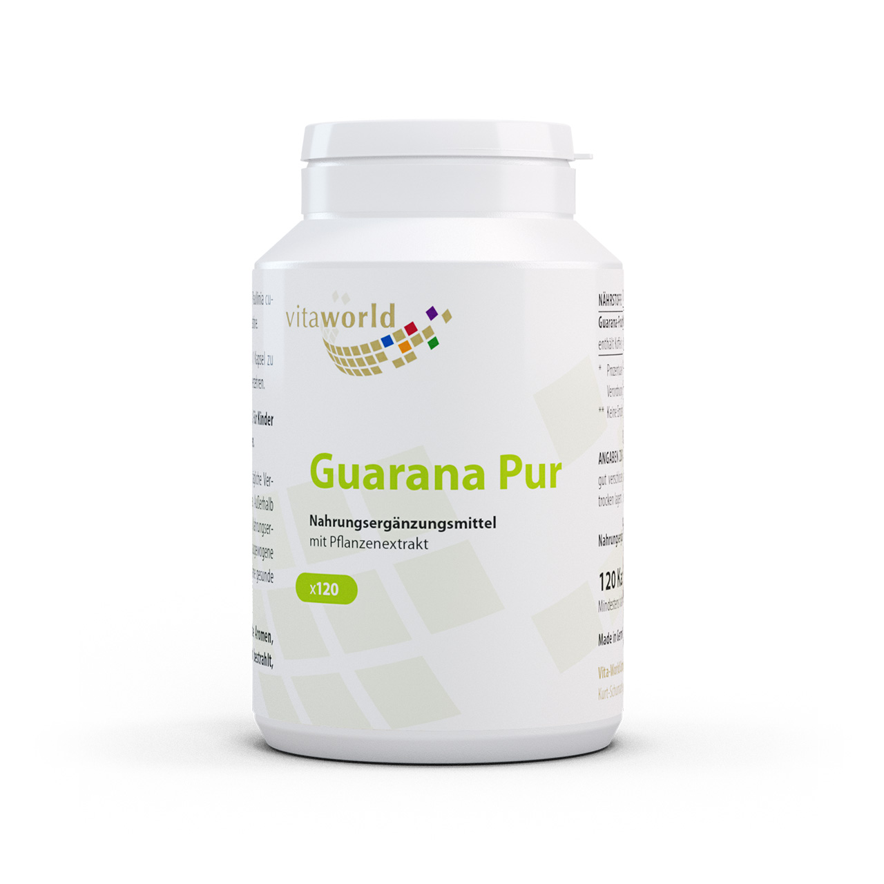 Vitaworld Guarana Pur | 120 Kapseln | 180 mg natürliches Koffein pro Tagesverzehrmenge | gluten- und laktosefrei