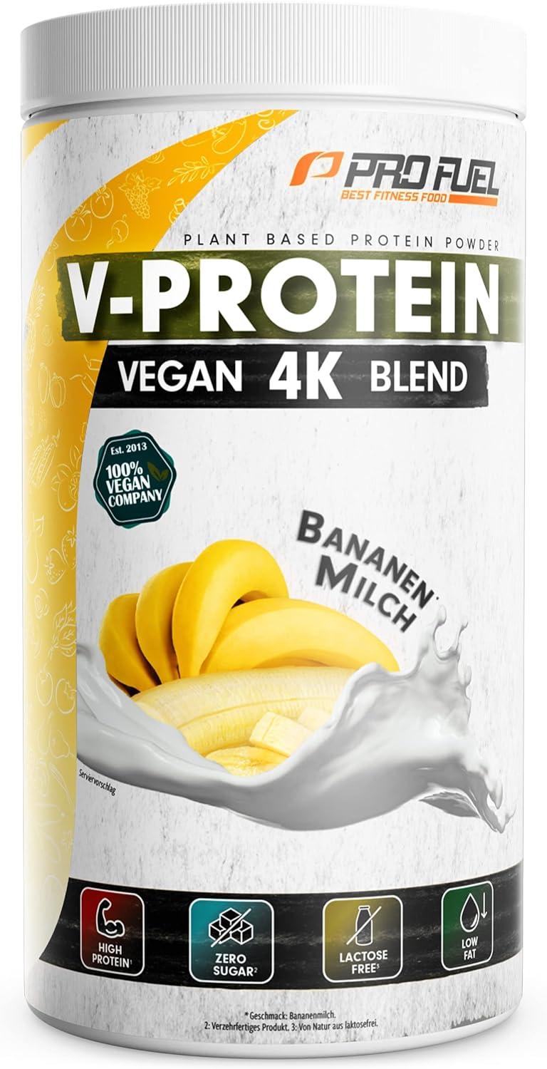 ProFuel V-PROTEIN 4K Blend | 12 Geschmacksrichtungen | Veganes Proteinpulver aus 4 pflanzlichen Proteinen | Hoher Proteingehalt | Cremig & lecker | Made in Germany