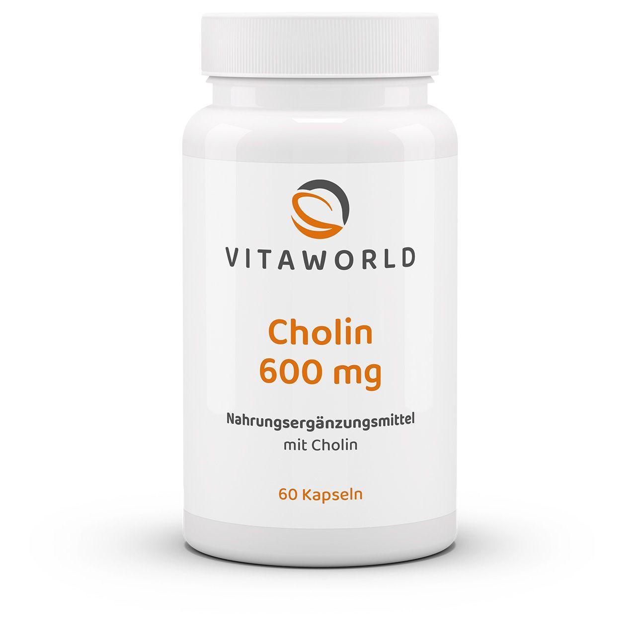 Vitaworld Cholin 600 mg | 60 Kapseln | Pflanzliches Cholin-Bitartrat | Unterstützt Leberfunktion & Fettstoffwechsel | Vegan