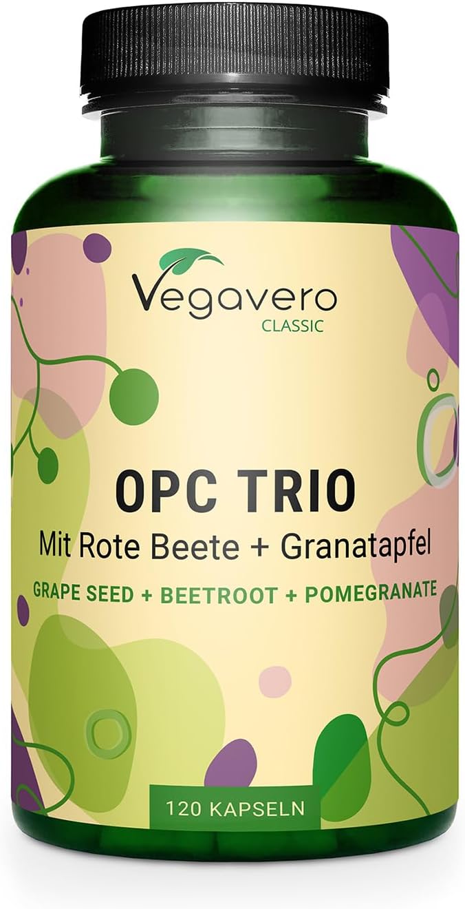 Vegavero OPC Trio | 120 Kapseln | Vegan | Mit Weintrauben, Rote Beete und Granatapfel Extrakt | Antioxidantien | Ohne Zusatzstoffe