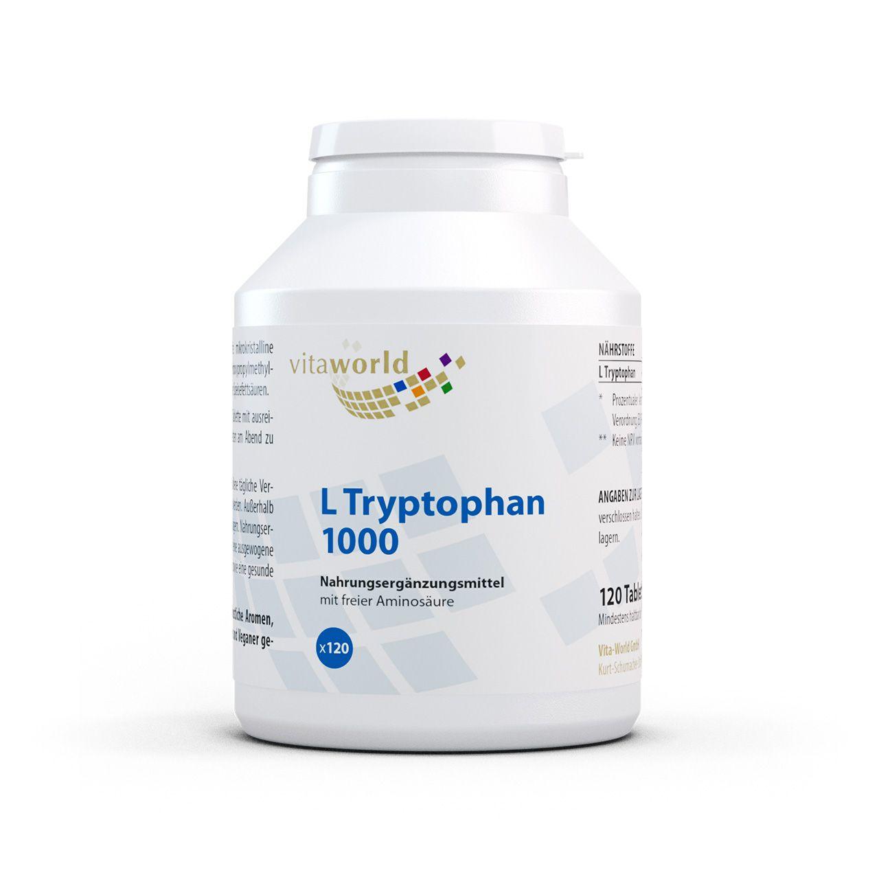 Vitaworld L-Tryptophan 1000 mg | 120 Tabletten | Essenzielle Aminosäure | Vorstufe von Serotonin | Unterstützt den Schlaf | Vegan