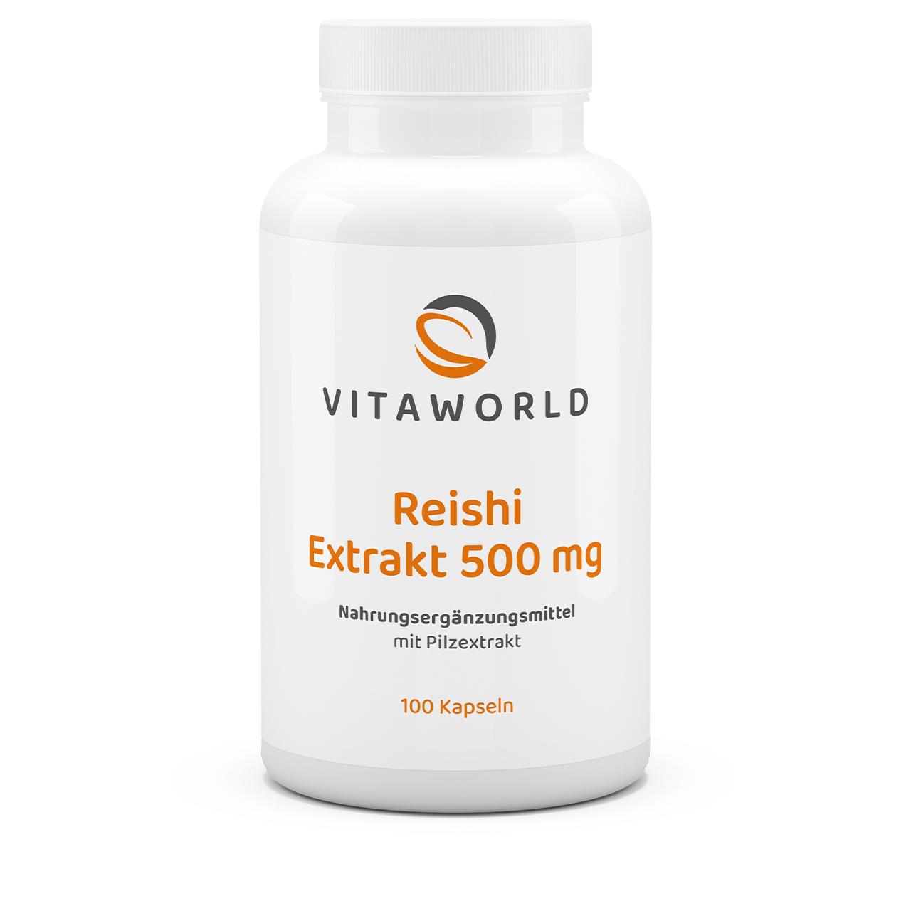 Vitaworld Reishi Extrakt 500 mg | 100 Kapseln | 1000 mg Extrakt pro Tagesdosis | Enthält 100 mg Polysaccharide | Vegan