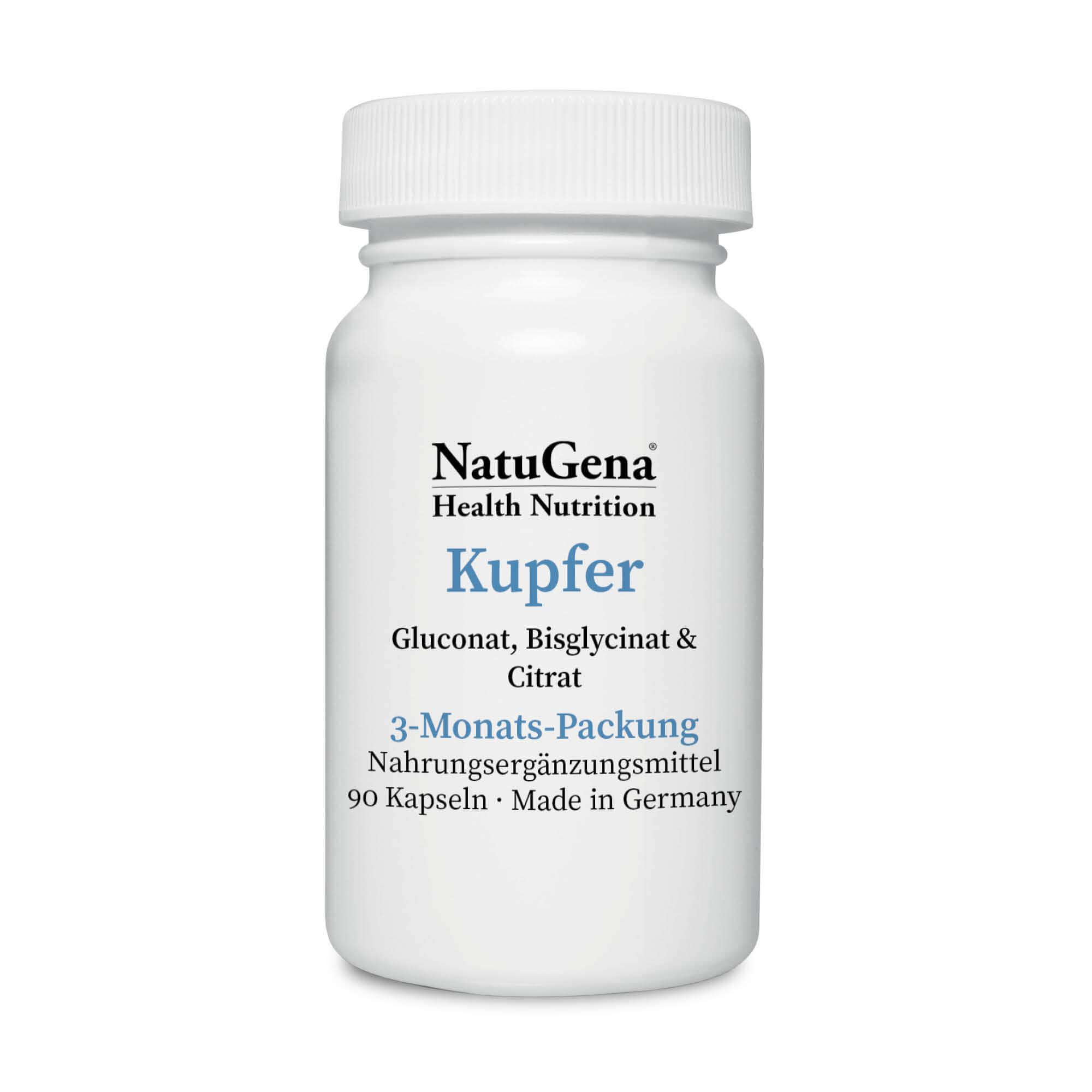 NatuGena Kupfer | 90 Kapseln | Gluconat, Bisglycinat & Citrat