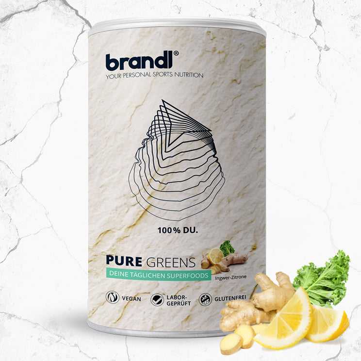 brandl Pure Greens Superfoods Shake | 300g | Ingwer-Zitrone | leckeres Smoothie-Bowl-Pulver für Sportler | vegan