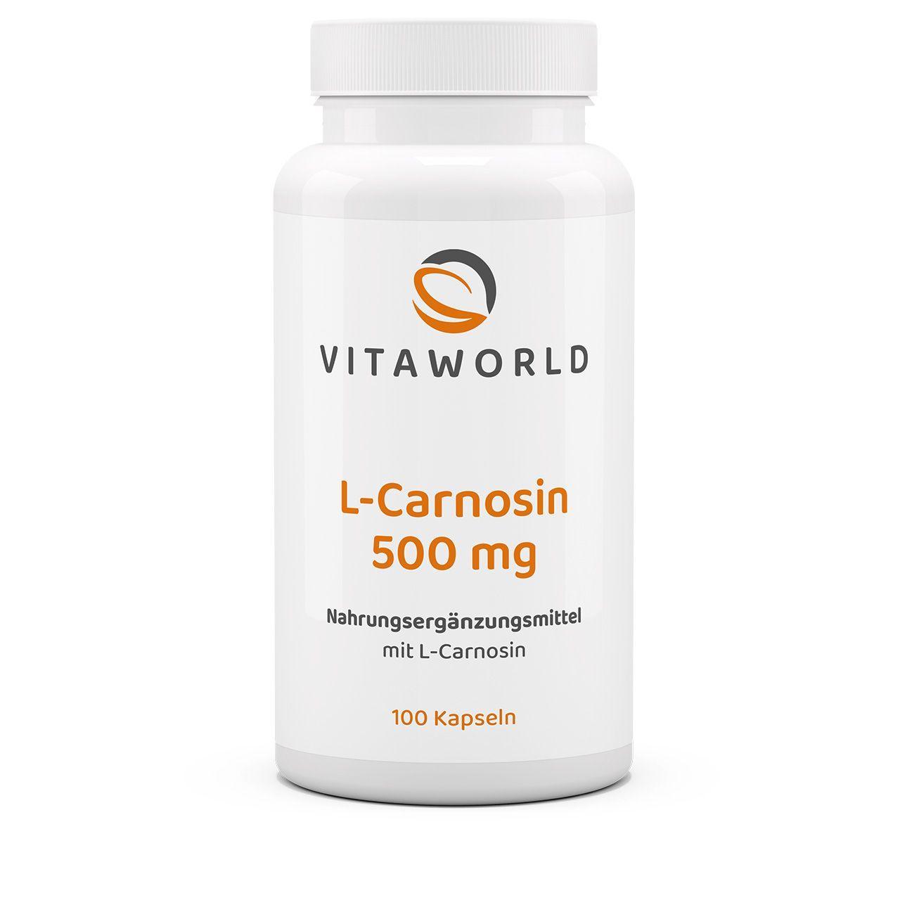 Vitaworld L-Carnosin 500 mg | 100 Kapseln | Natürliche körpereigene Substanz | Hohe Konzentration im Muskelgewebe | Vegan