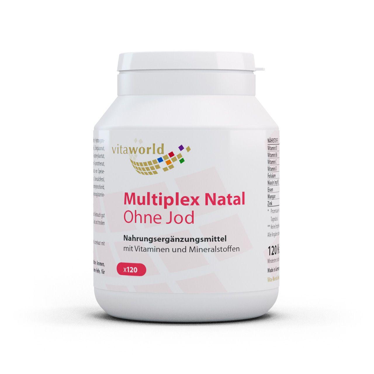 Vitaworld Multiplex Natal ohne Jod | 120 Kapseln | Speziell für Schwangere | 18 Vitalstoffe | Ohne Vitamin K | Vegan