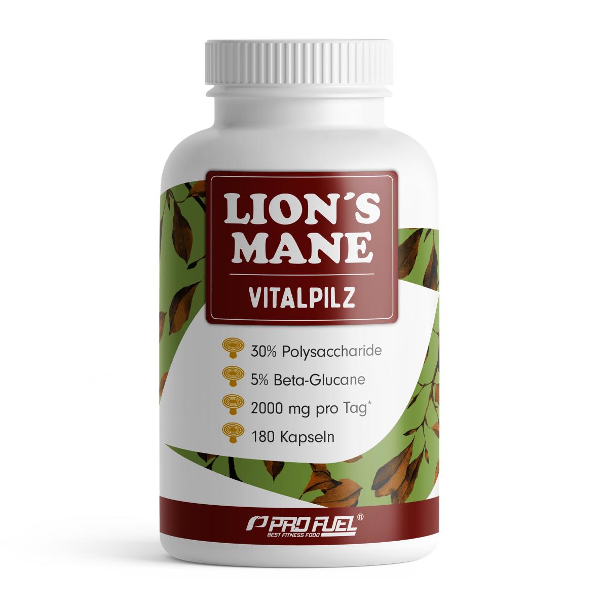 ProFuel Lion's Mane Vitalpilz | 180 Kapseln | Hericium erinaceus-Extrakt | Hochdosiert | 2000 mg Tagesdosis | Vegan