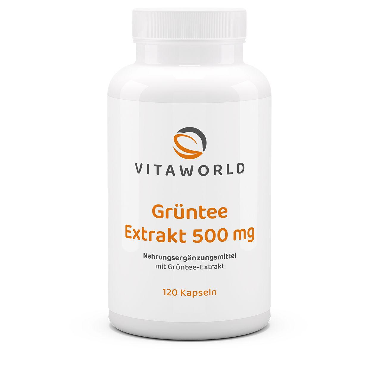 Vitaworld Grüntee Extrakt 500 mg | 120 Kapseln | 75 mg EGCG | 500 mg Polyphenole | 70 mg Koffein | Grüner Tee aus Camellia sinensis | Vegan