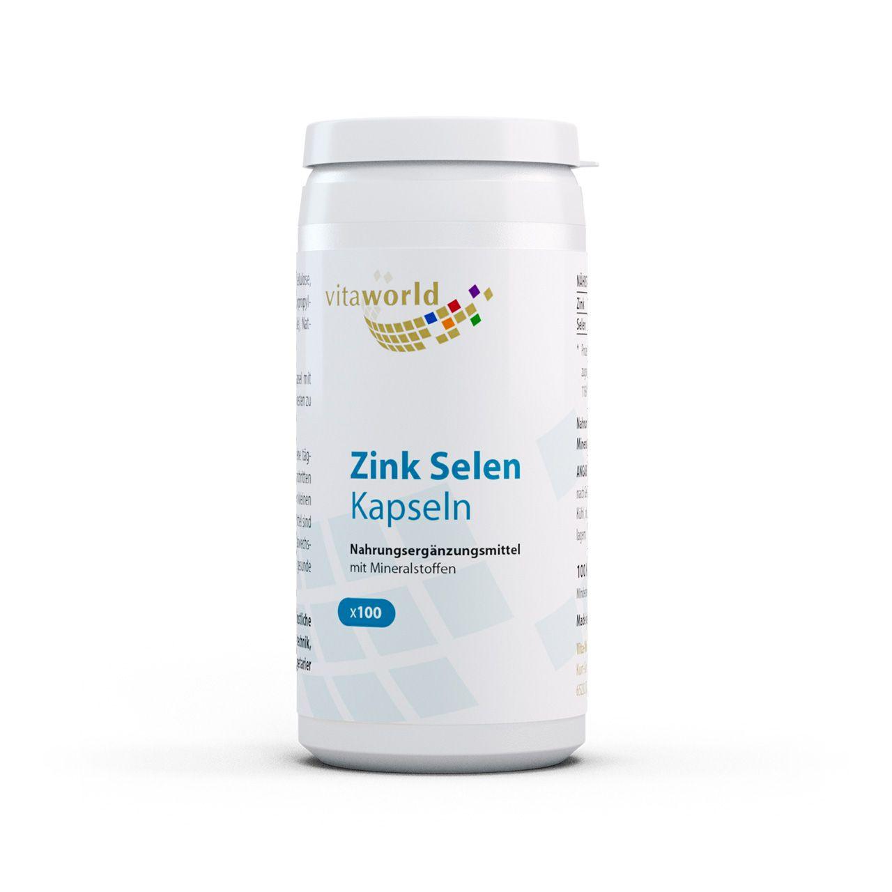 Vitaworld Zink Selen | 100 Kapseln | 15 mg reines Zink und 100 µg Selen pro Kapsel | Unterstützt Immunsystem | Vegan