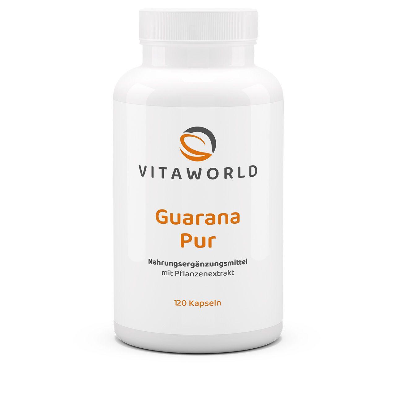 Vitaworld Guarana Pur | 120 Kapseln | 1500 mg Guarana | 180 mg Koffein | Natürlicher Energielieferant | Guarana aus Paullinia cupana