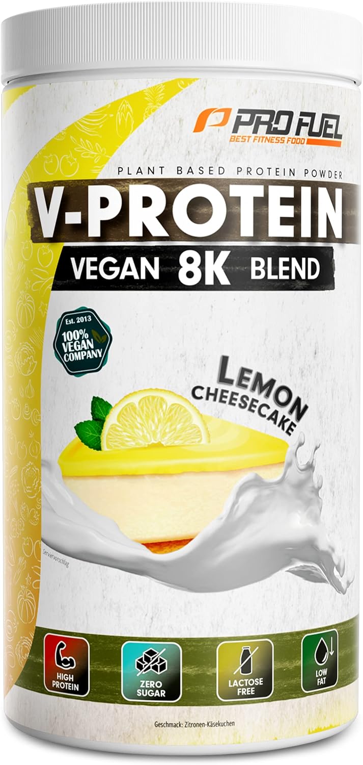 ProFuel V-PROTEIN 8K Blend | 9 Geschmacksrichtungen | Veganes Proteinpulver aus 8 pflanzlichen Proteinen | Hoher Proteingehalt | Cremig & lecker | Made in Germany