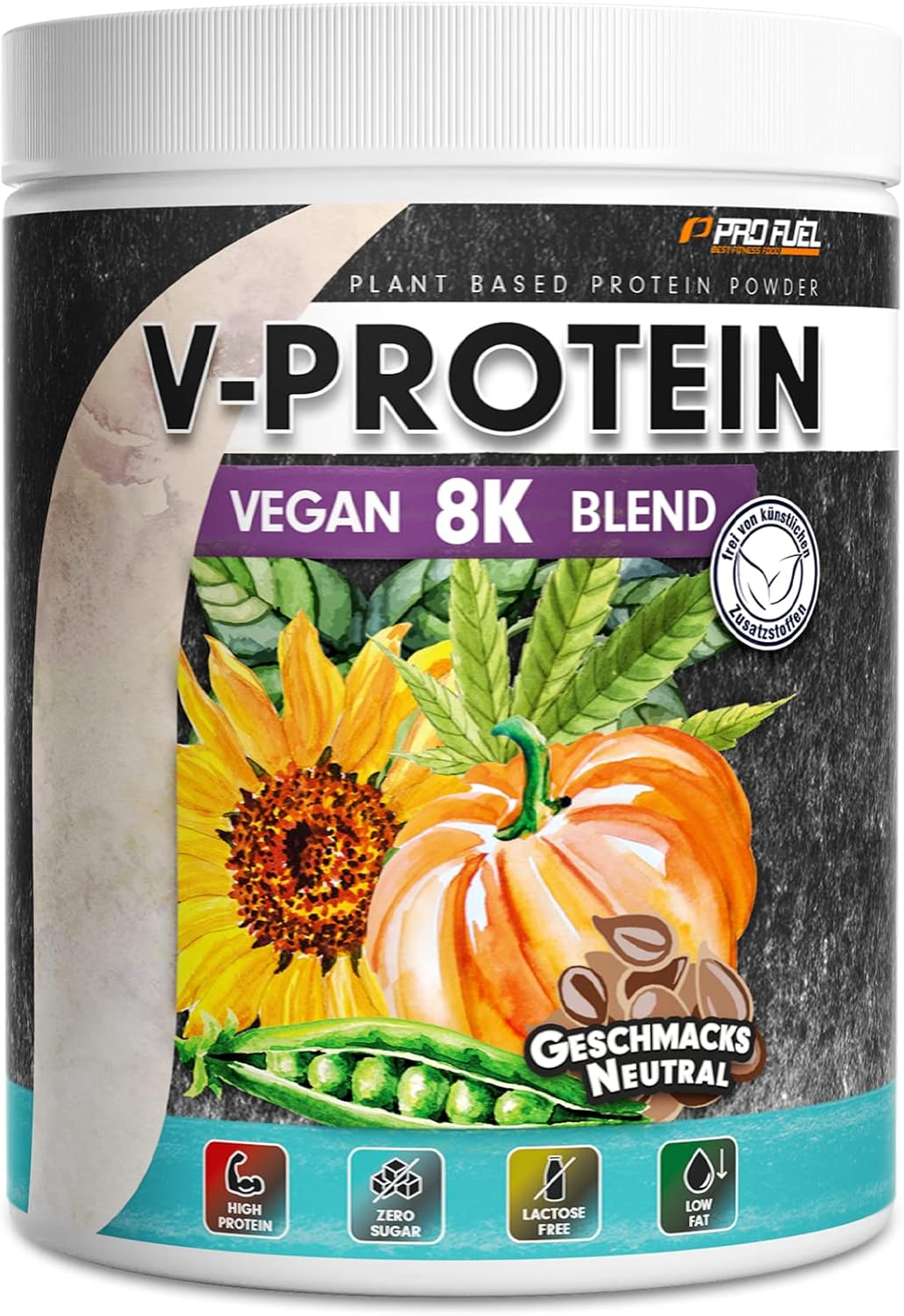 ProFuel V-PROTEIN 8K Blend | 9 Geschmacksrichtungen | Veganes Proteinpulver aus 8 pflanzlichen Proteinen | Hoher Proteingehalt | Cremig & lecker | Made in Germany