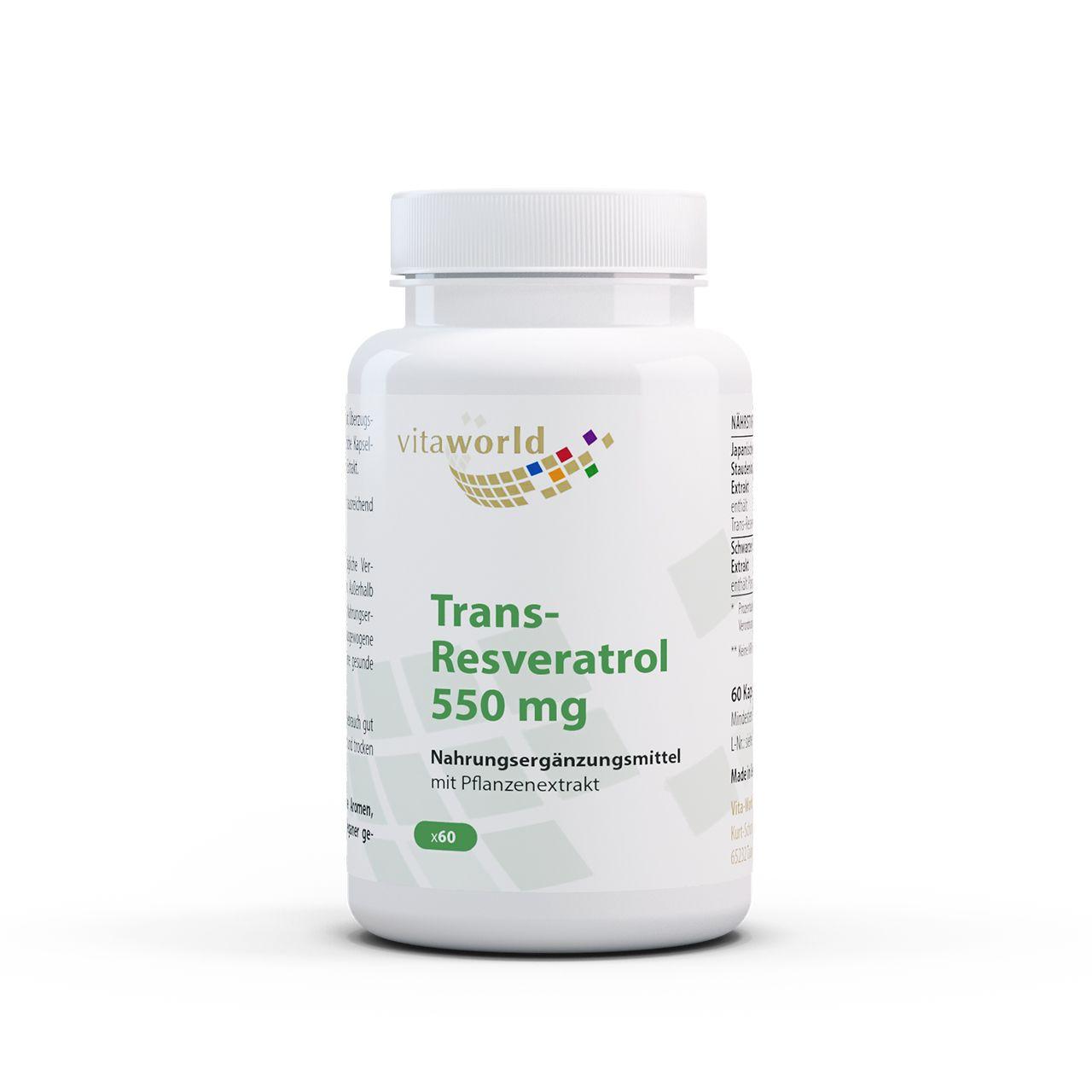 Vitaworld Trans-Resveratrol 550 mg | 60 Kapseln | Natürliches Polyphenol aus Japanischem Staudenknöterich | Mit Piperin zur verbesserten Aufnahme | Vegan