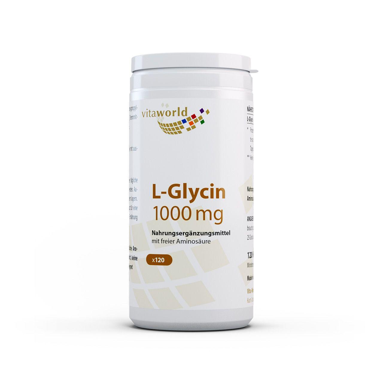 Vitaworld L-Glycin 1000 mg | 120 Kapseln | Hochdosiert | Wichtig für Hämoglobinstoffwechsel | Unterstützt Kreatin-Stoffwechsel | Vegan