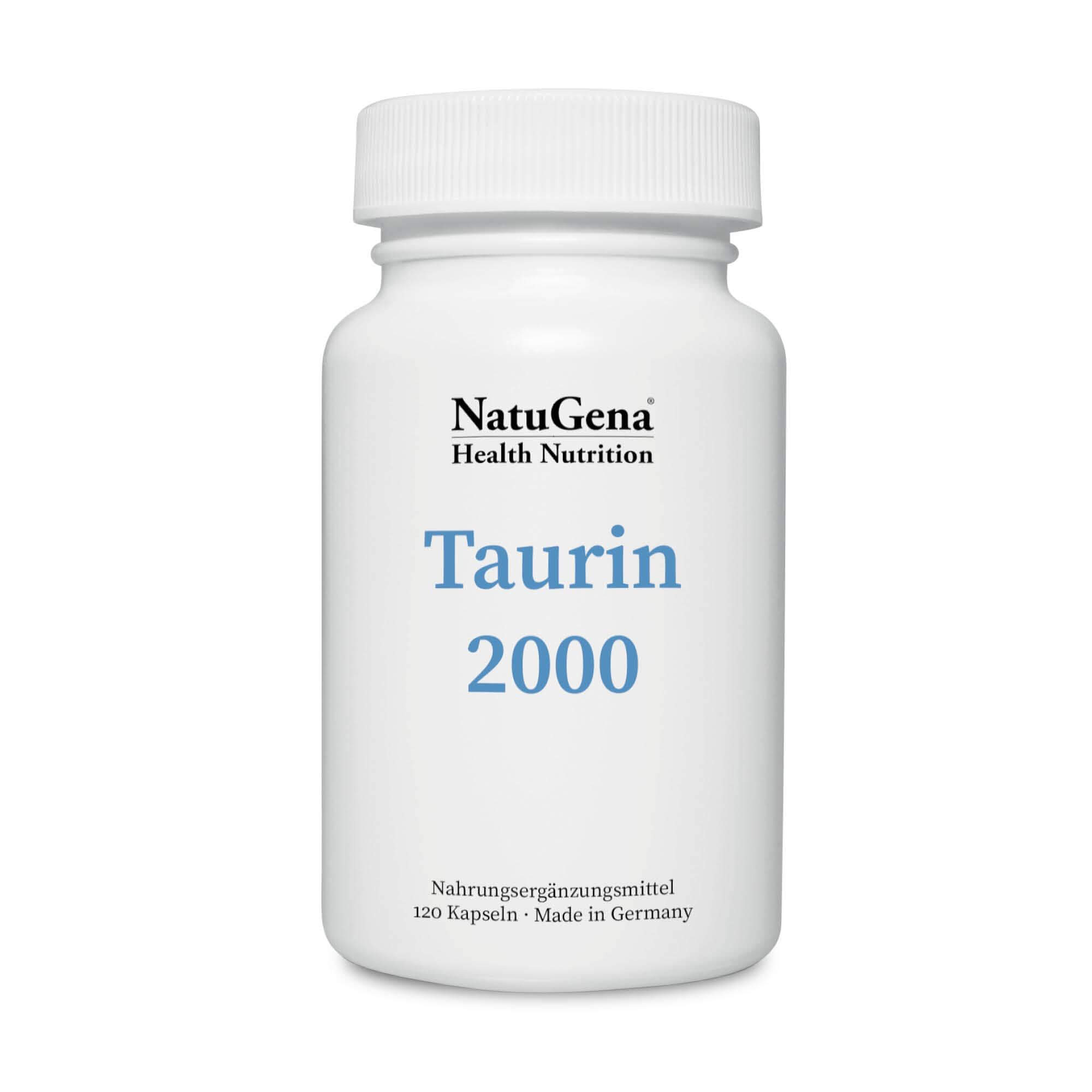 NatuGena Taurin 2000 | 120 Kapseln | 2000mg Taurin pro Tagesdosis | gewonnen aus Fermentation | ohne Gentechnik