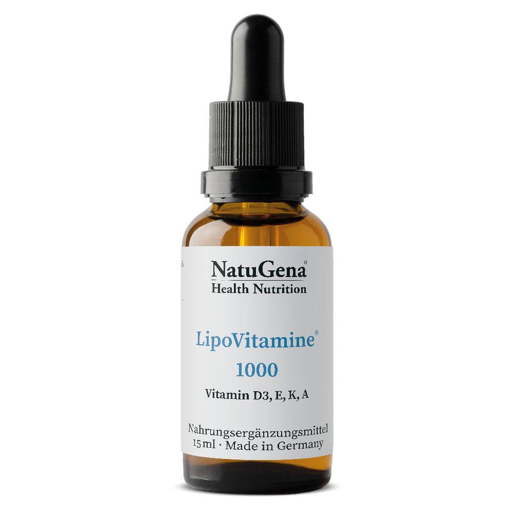 NatuGena LipoVitamine 1000 | 15ml | Hochdosiertes Vitamin D3 mit K2 und Vitamin E + A | Unterstützt Immunsystem und Knochengesundheit | MCT-Kokosöl für beste Bioverfügbarkeit