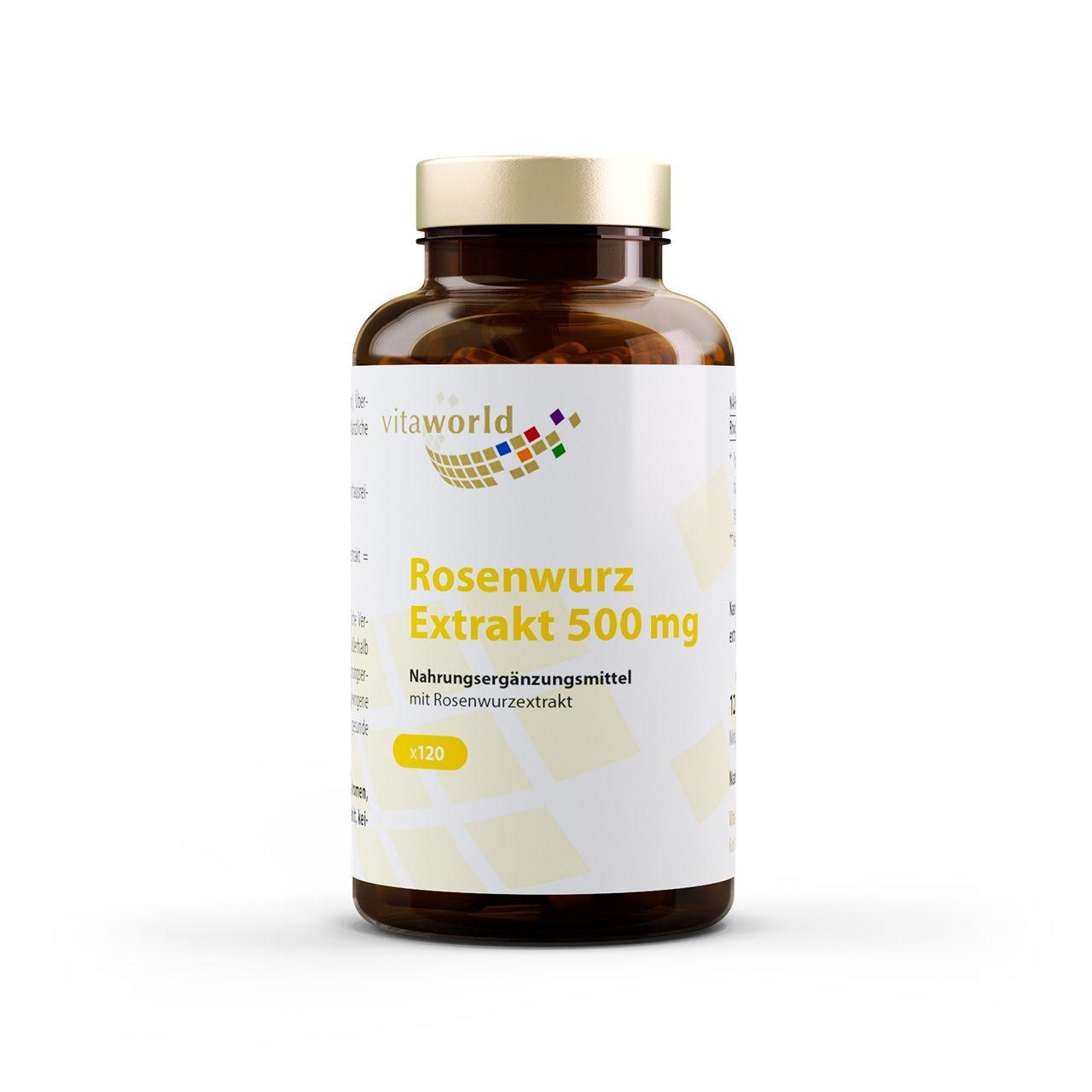 Vitaworld Rosenwurz-Extrakt 500 mg | 120 Kapseln | Rhodiola rosea Extrakt | Enthält 15 mg Rosavin und 5 mg Salidrosid pro Kapsel | Vegan