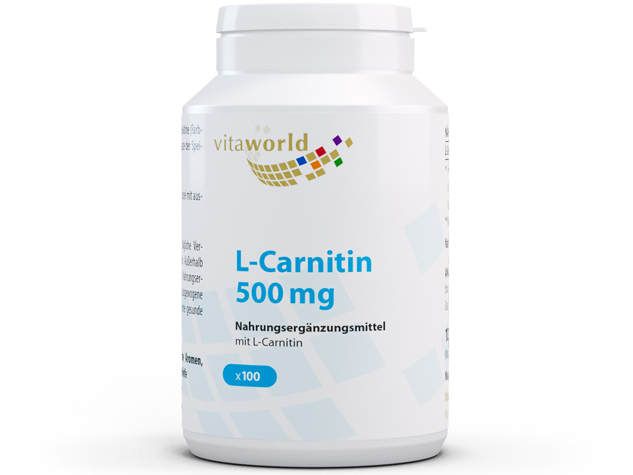 Vitaworld L-Carnitin 500 mg | 100 Kapseln | Carnipure® | 100% natürlich | hohe Bioverfügbarkeit | vegan | gluten- und laktosefrei
