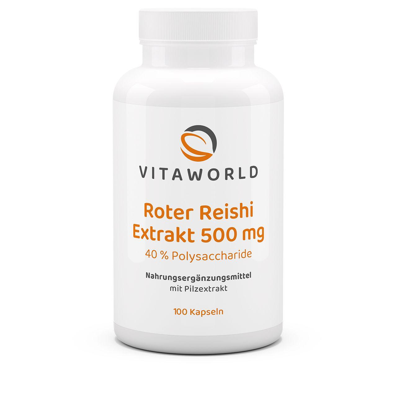 Vitaworld Roter Reishi Extrakt 500 mg 40% Polysaccharide | 100 Kapseln | Hoher Polysaccharid-Gehalt | Vegan