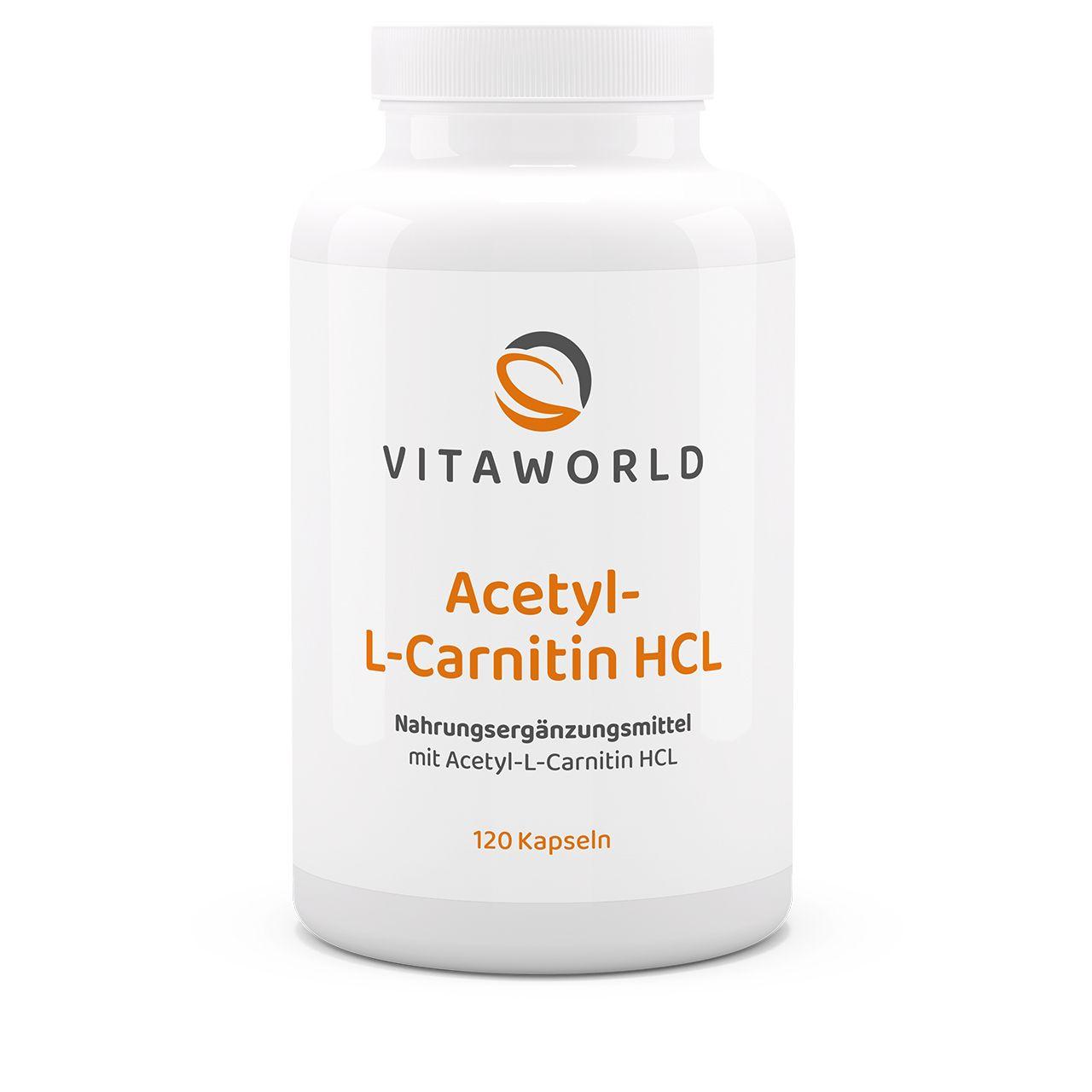 Vitaworld Acetyl-L-Carnitin HCL | 120 Kapseln | Hohe Bioverfügbarkeit | Energie für Gehirn und Zellen | Unterstützt kognitive Prozesse | Vegan