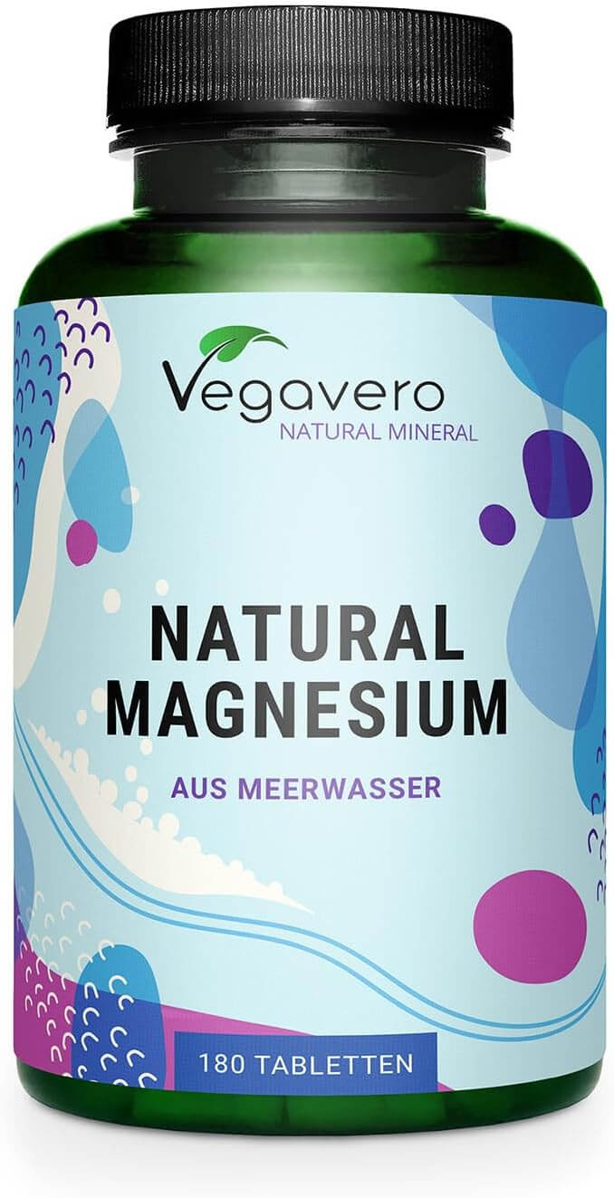 Vegavero Natürliches Magnesium | 180 Tabletten | Vegan | aus Meerwasser | hohe Bioverfügbarkeit | ohne Zusatzstoffe
