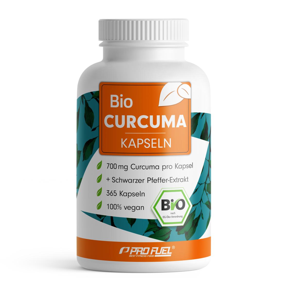 ProFuel Bio Curcuma | 365 Kapseln | 700 mg Bio-Curcuma | Mit Piperin | Vegan