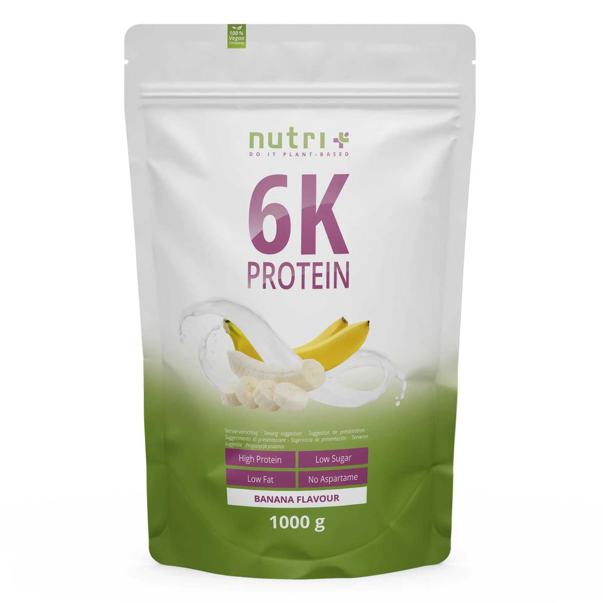 nutri+ 6k Proteinpulver | 1000 g | vegan | hoher Eiweißgehalt | mit 6 pflanzlichen Proteinen | hohe biologische Wertigkeit