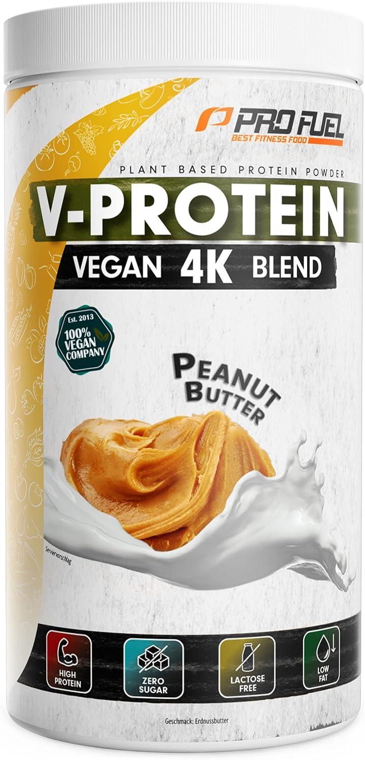 ProFuel V-PROTEIN 4K Blend | 12 Geschmacksrichtungen | Veganes Proteinpulver aus 4 pflanzlichen Proteinen | Hoher Proteingehalt | Cremig & lecker | Made in Germany