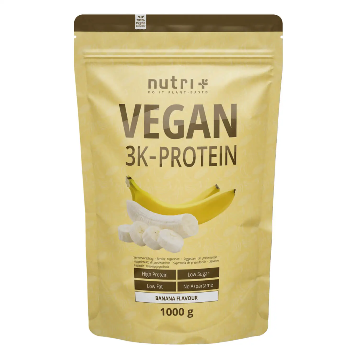 nutri+ 3K Proteinpulver Vegan | 1000 g | vegan | hoher Eiweißgehalt | mit 3 pflanzlichen Proteinen | cremige Konsistenz