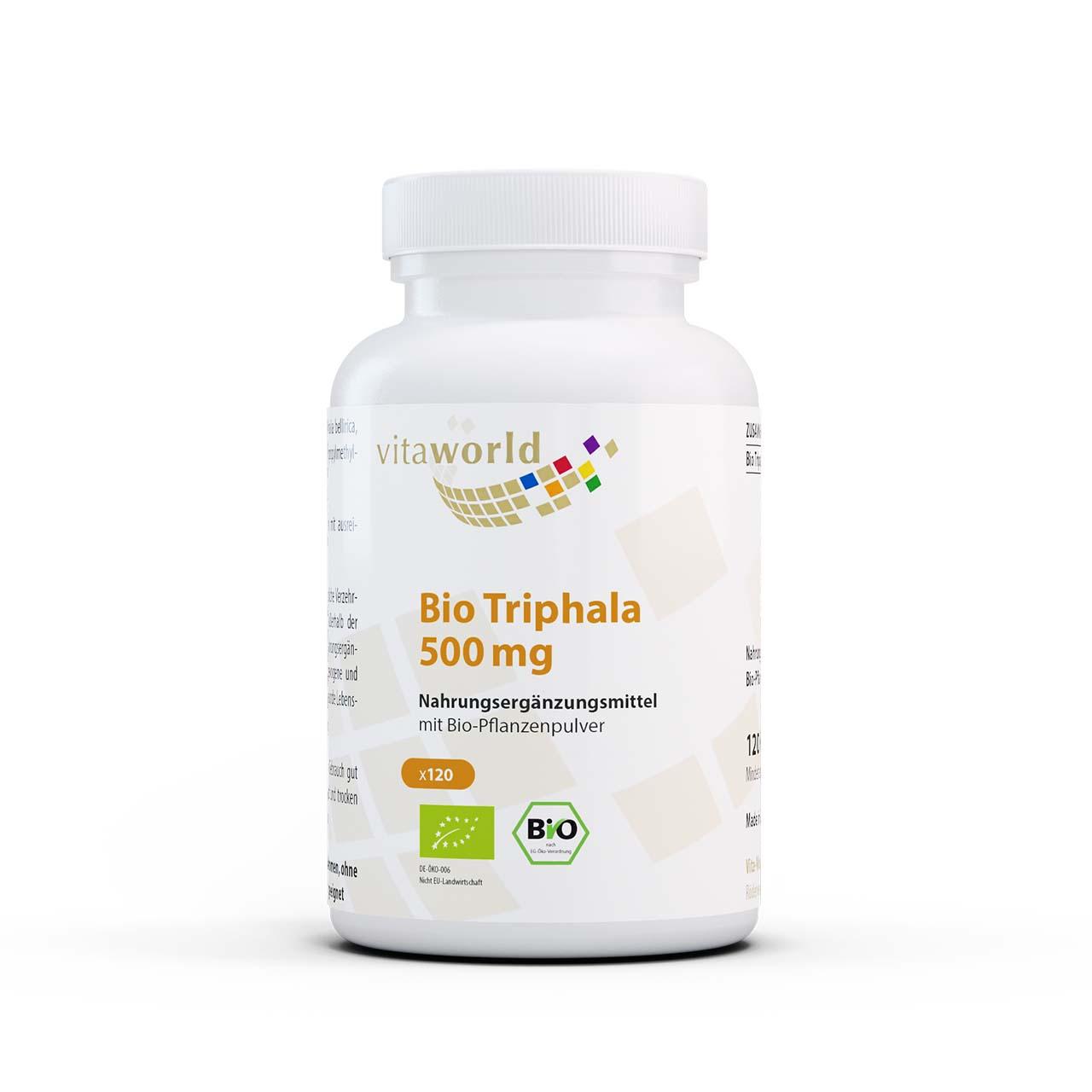 Vitaworld Bio Triphala 500 mg | 120 Kapseln | Traditionelle Kräutermischung | Aus drei Früchten | Unterstützt Harmonie der Doshas | Vegan