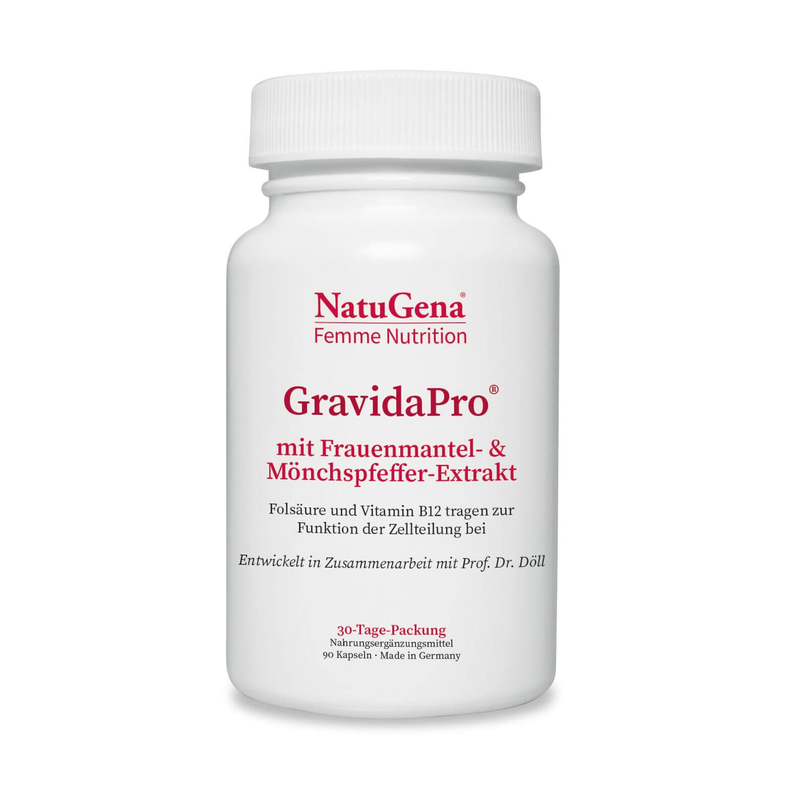 NatuGena GravidaPro | 90 Kapseln | mit Maca, Bockshornklee-, Frauenmantel- & Mönchspfeffer-Extrakt