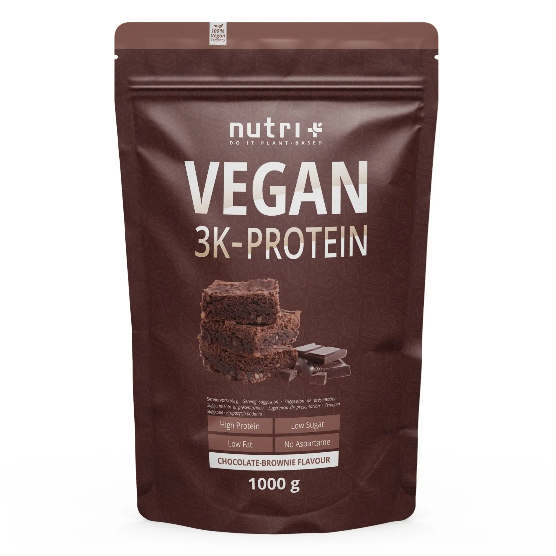 nutri+ 3K Proteinpulver Vegan | 1000 g | vegan | hoher Eiweißgehalt | mit 3 pflanzlichen Proteinen | cremige Konsistenz