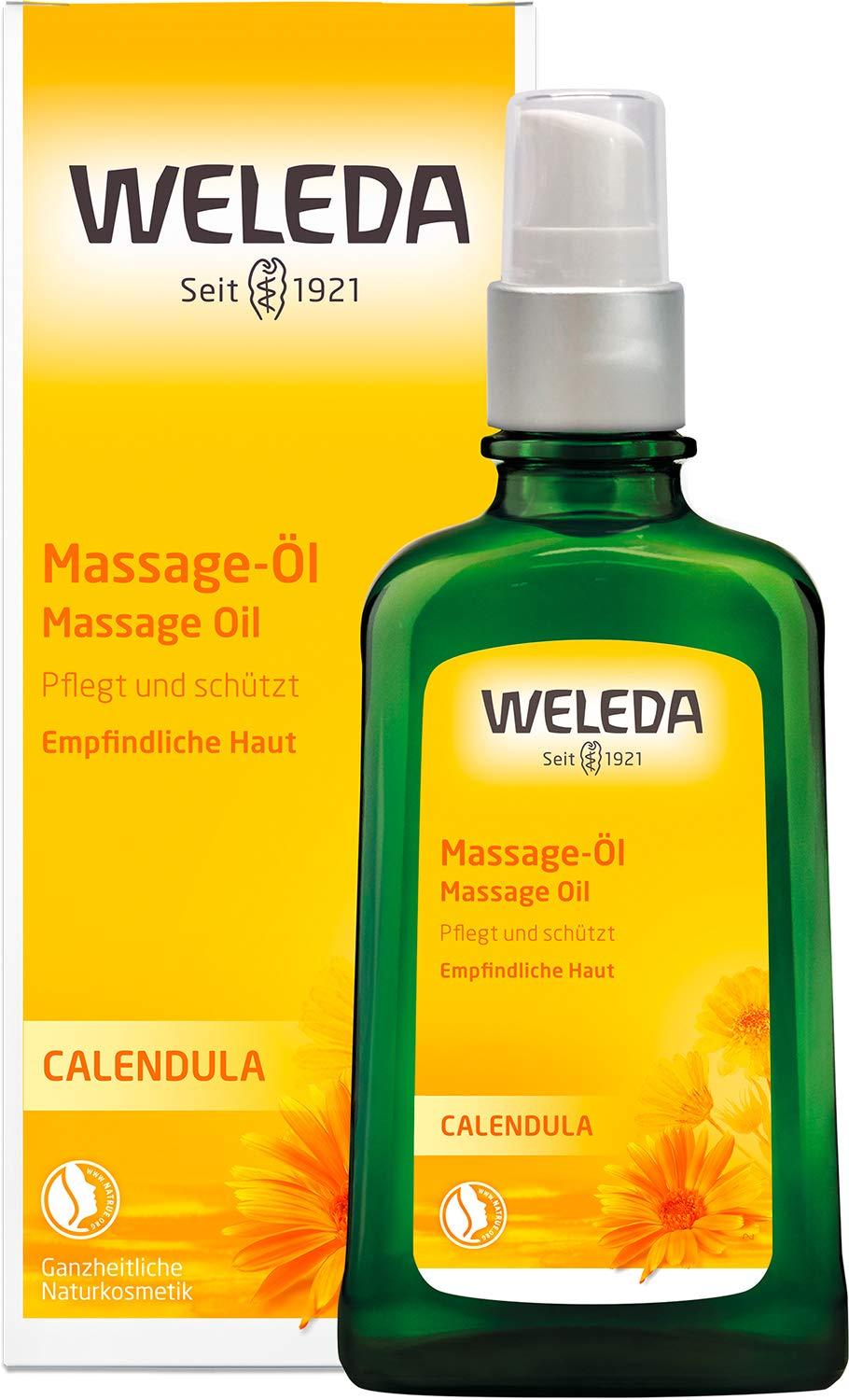 Weleda Calendula Massage-Öl | 100 ml | Pflegt und nährt empfindliche Haut | Mit Ringelblumen- und Kamillenblüten | Belebender Citrusduft | Vegan