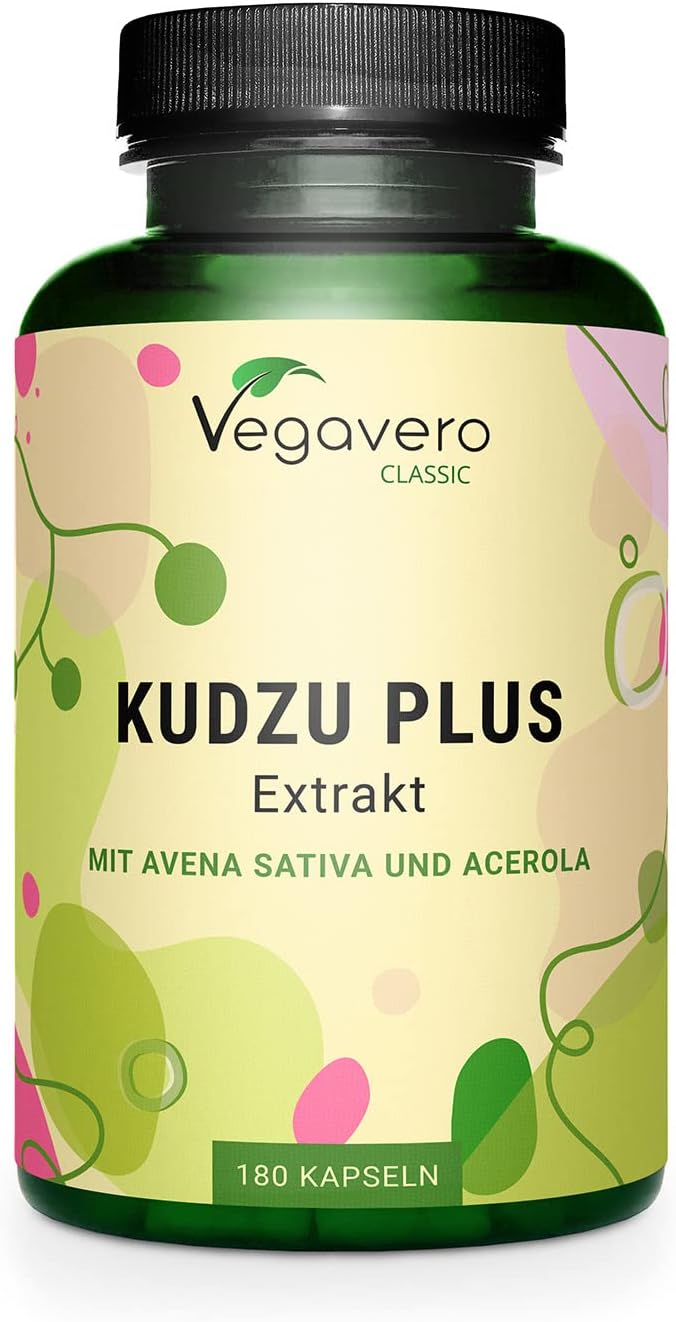 Vegavero Kudzu Plus | 180 Kapseln | Mit Haferkraut und natürlichem Vitamin C | Vegan