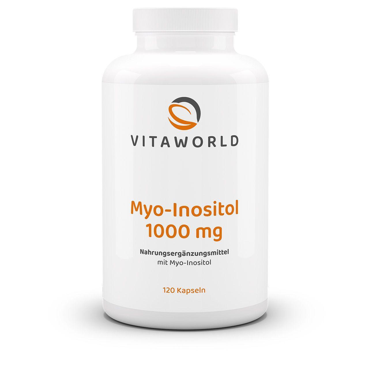 Vitaworld Myo-Inositol 1000 mg | 120 Kapseln | Hochdosiert | Unterstützt die Übertragung von Nervensignalen | Vegan