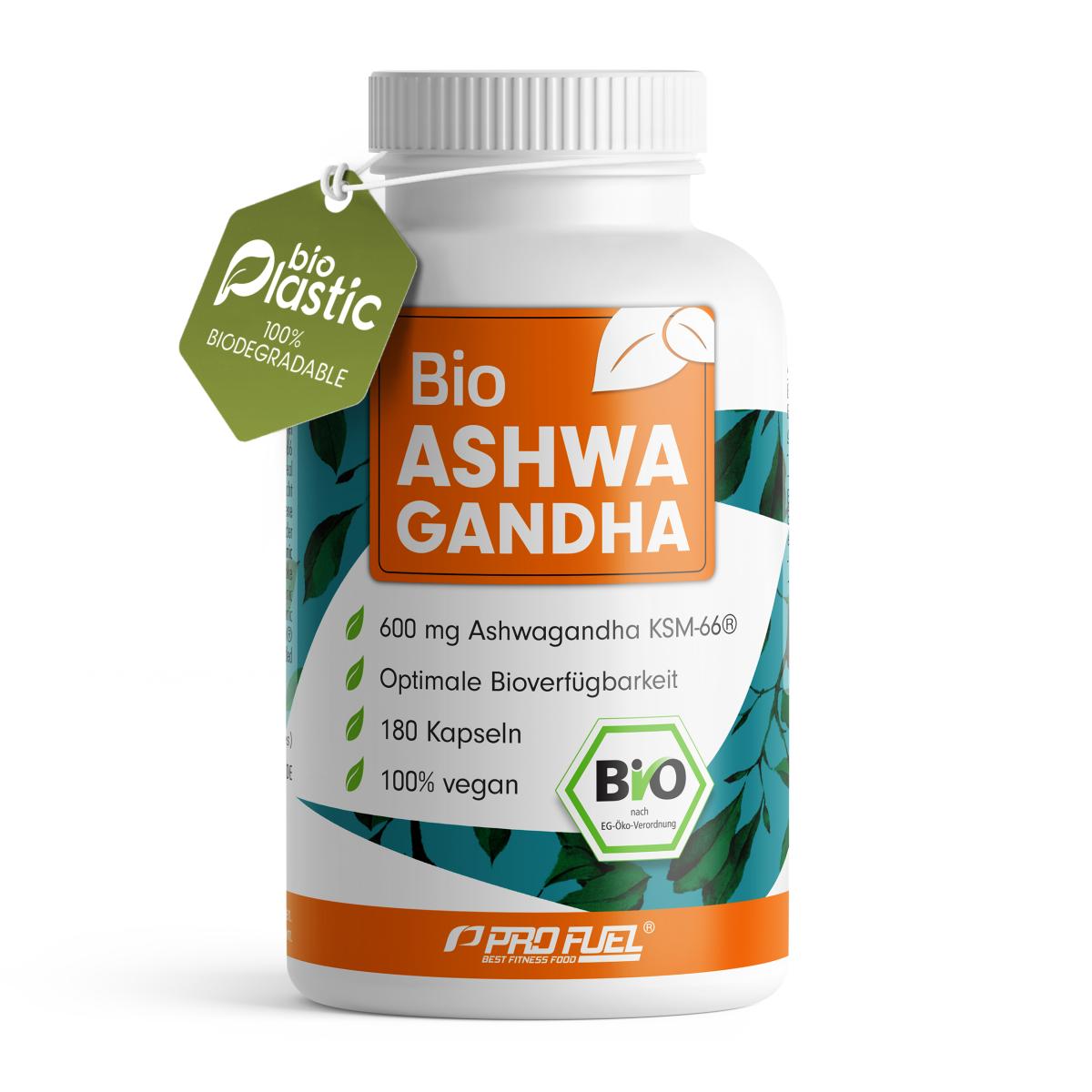 ProFuel Bio Ashwagandha KSM-66® | 180 Kapseln | Unterstützt Stressabbau und Wohlbefinden | Laborgeprüft | Vegan