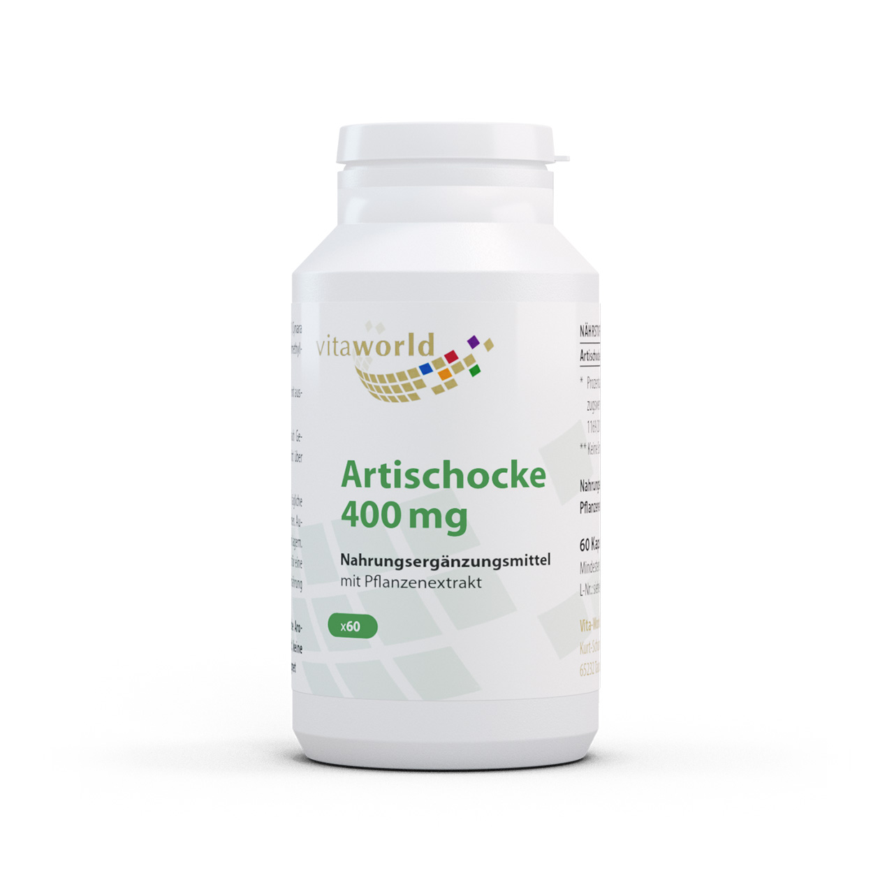 Vitaworld Artischocke 400 mg | 60 Kapseln | mit Artischockenextrakt | vegan | gluten- und laktosefrei